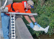 Picture of a hydrologist taking a water sample.