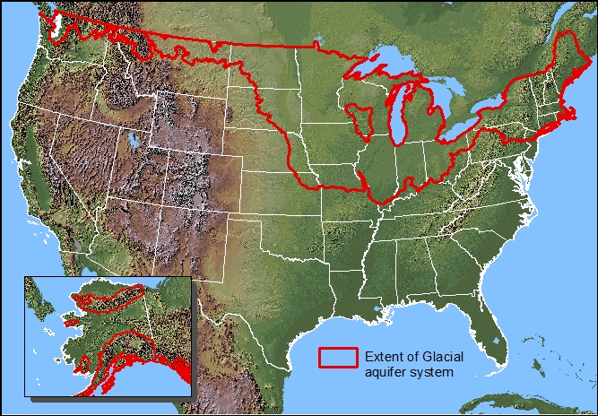 Map of the extent of glacial deposits in the U.S. from Laurentide and Cordilleran