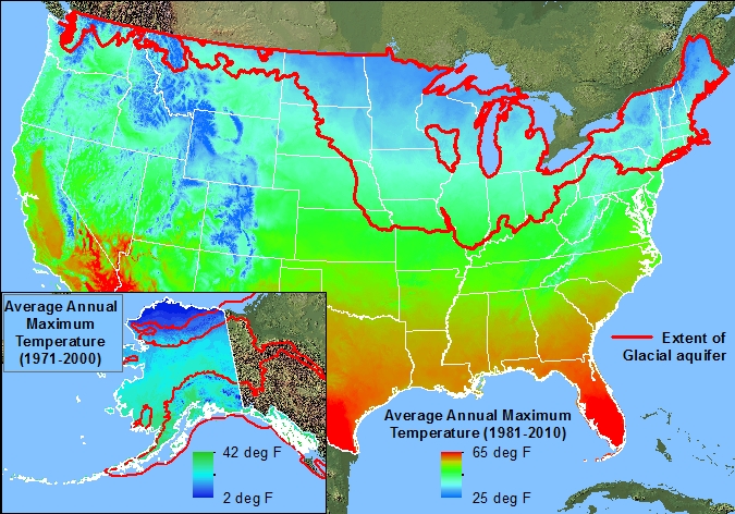 Map of annual average maximum temperature in the U.S. from 1981 to 2010. The data for laska is from 1971 to 2000. Temperature data are from the PRISM Climate group.