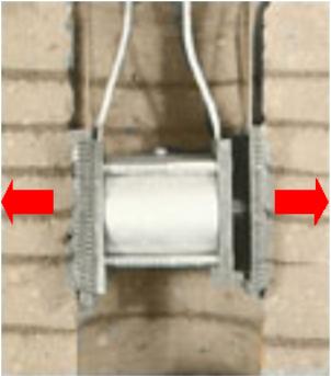 Shear head expands to apply normal pressure to sides of bore hole; Once pressure is applied, sediment is allowed to consolidate-Click image for larger photograph
