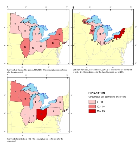 Maps showing variation in industrial consumptive-use coefficients used by